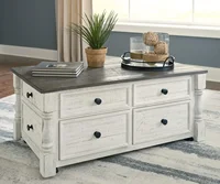 Havalance Farmhouse Lift Top Coffee Table with 4 Storage Drawers and Small Storage Tray, Whitewash 2