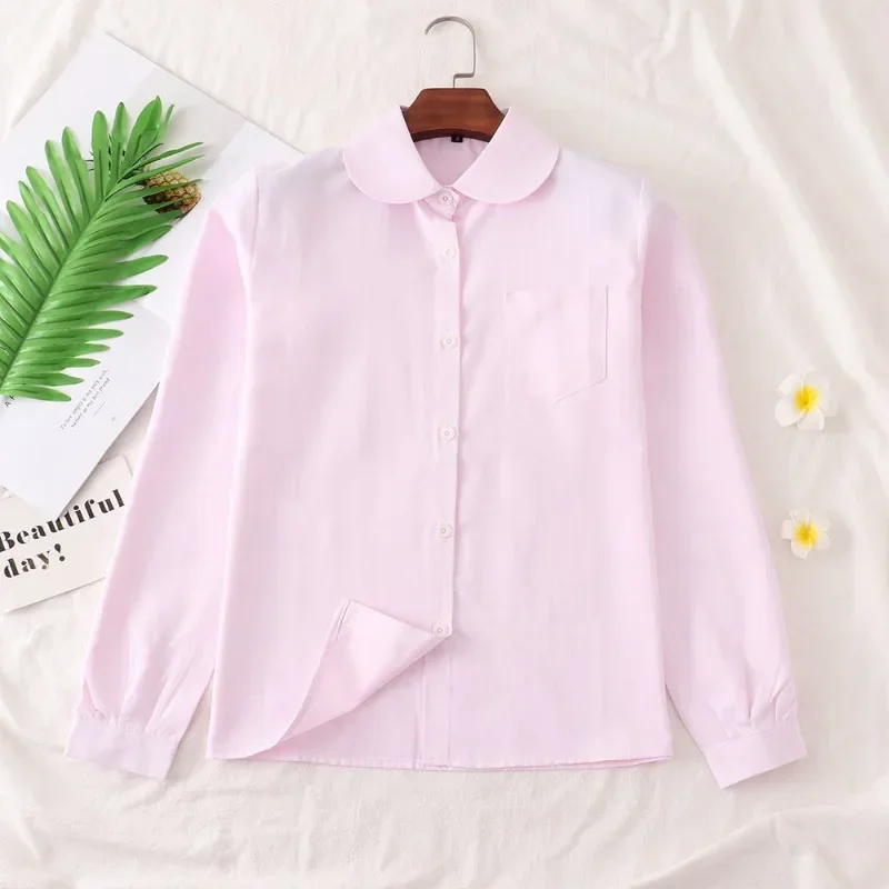 

Japanese Style Fashion Pointed Turn Down Collar Blouse Autumn Long Sleeve Shirt with Pocket Women Tops Solid Color Clothes 29876