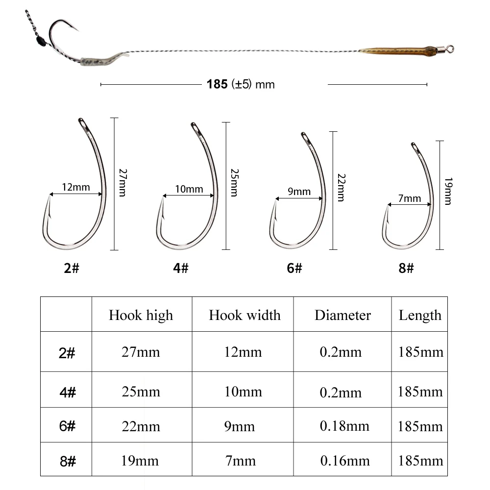 FTK 18,5 cm 6-8 Stück Vorfach-Angelhaken für Haarmontagen mit Schnur 30-60 lb 2/4/6/8# (Europa Feeder Group) Karpfenhaken-Zubehör_voghion.com