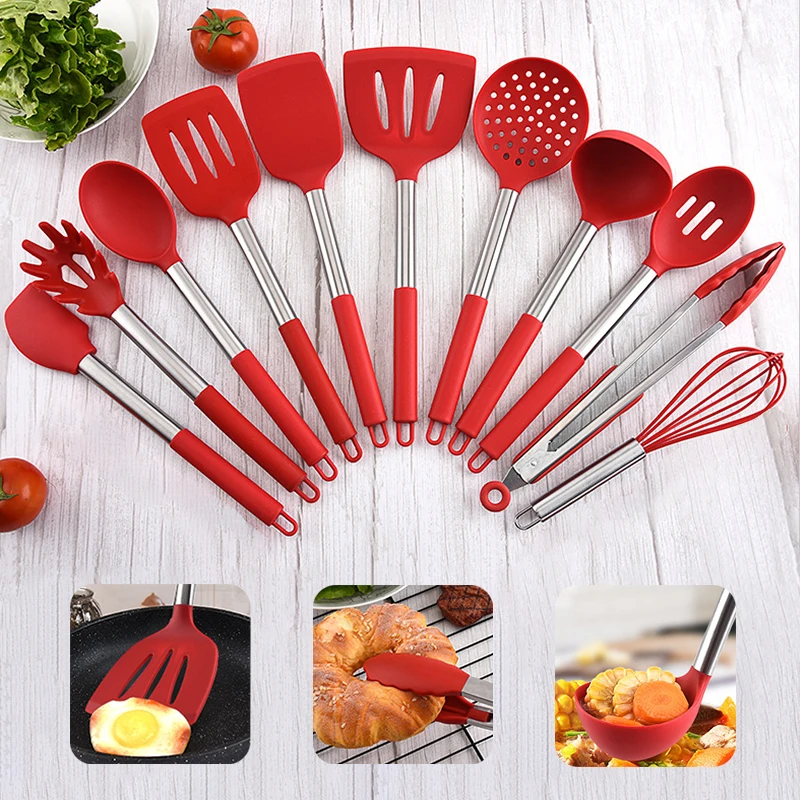 11pcs Silicone Cooking Utensil & 1pc Storage Bucket,kitchen