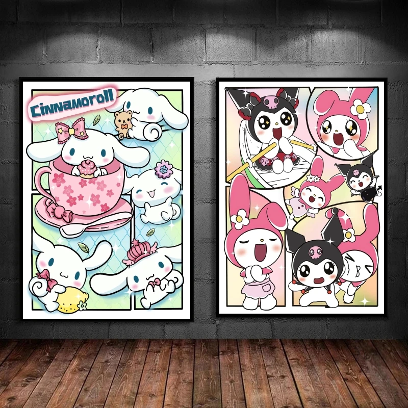 

Холщовые постеры Sanrio Cinnamoroll, картины из комиксов, настенное искусство, подарки на день рождения, современный декор для гостиной, детской спальни, классический