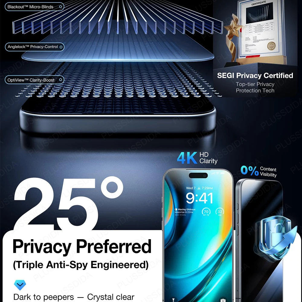 3-Pack Premium Anti-Spy Privacy Tempered Glass Screen Protector with Dust-Free Tool