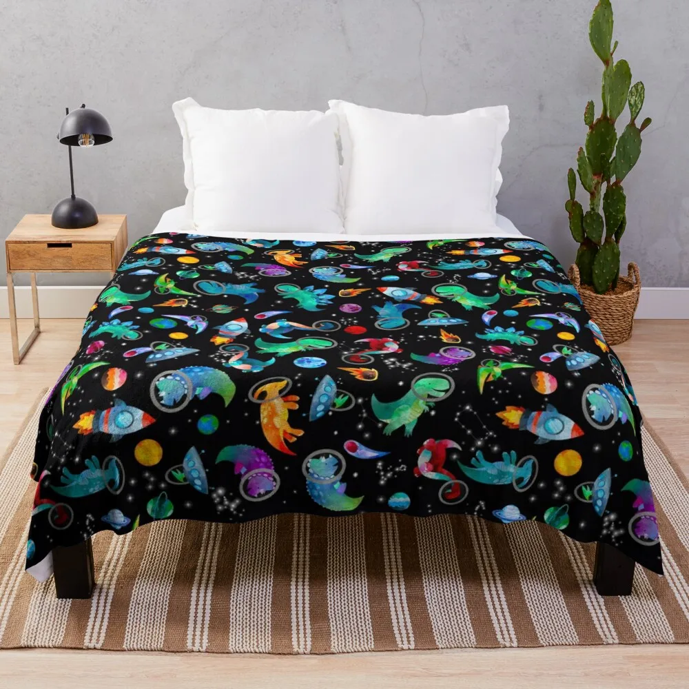 

Watercolor Space Dinosaurs Galaxy Pattern Throw Blanket Moving Blanket Soft Plush Plaid