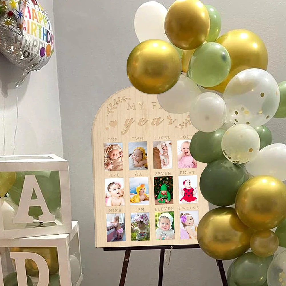 Baby's Photo Display Wood Board Photo Frame Milestone Board 12 Months Baby Picture Frame Memory Card Birthday Home Decorations