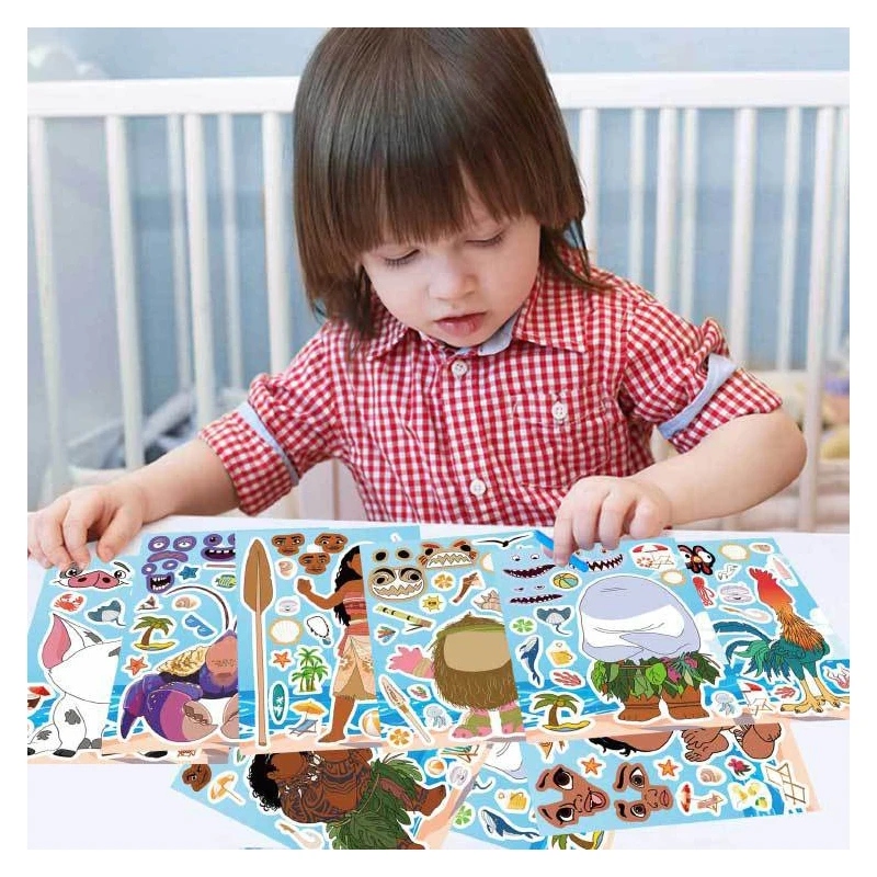 Disney Cartoon Moana DIY Make a Face Puzzle Stickers 8/16Sheets DIY Children Cartoon Funny Assemble Jigsaw Scrapbooking Decals puzzle stickers