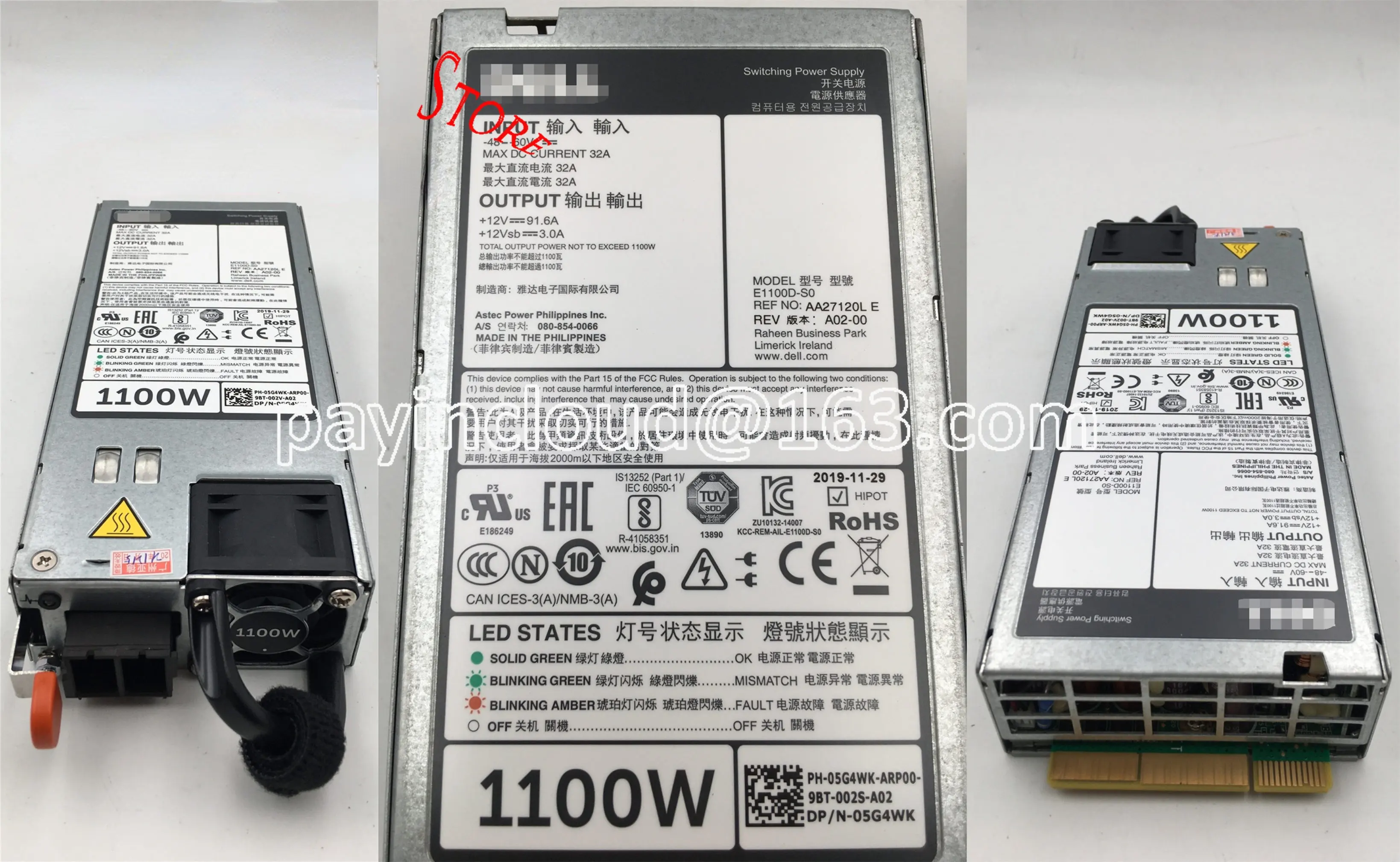 Alimentatore Cc E1100D-S0 Per Dell R620 R720 R520 R730Xd R740 1100W 48V Dc Alimentatore