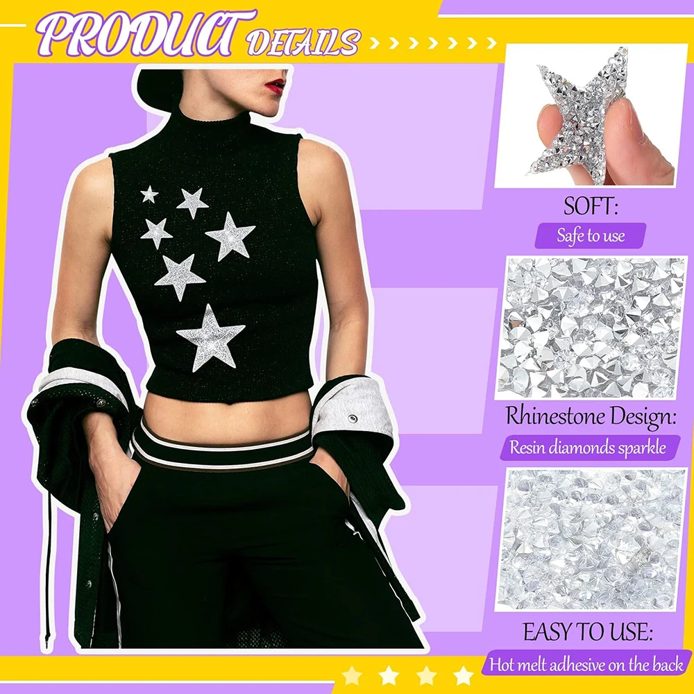 Self Adhesive Patches Tactical Insignia Patch Wing Appliques 4PCS Iron on Patches Star Appliques Rhinestone Star Patches Glitter Appliques For Clothing Jeans Repair Decoration