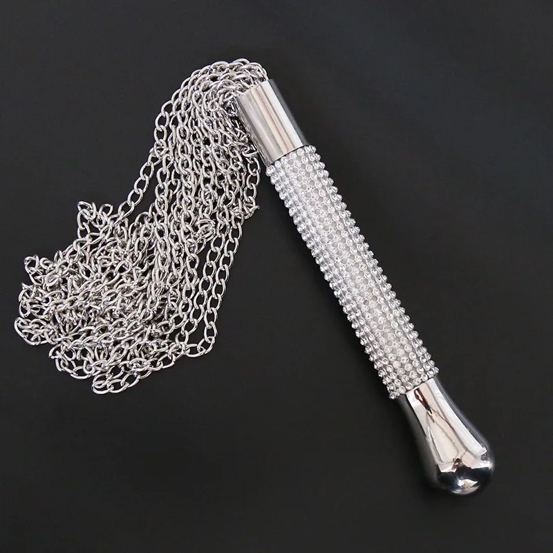New Metal Alloy Chain Tassel Short Horse Riding Whip Crop Crystal Handle  3