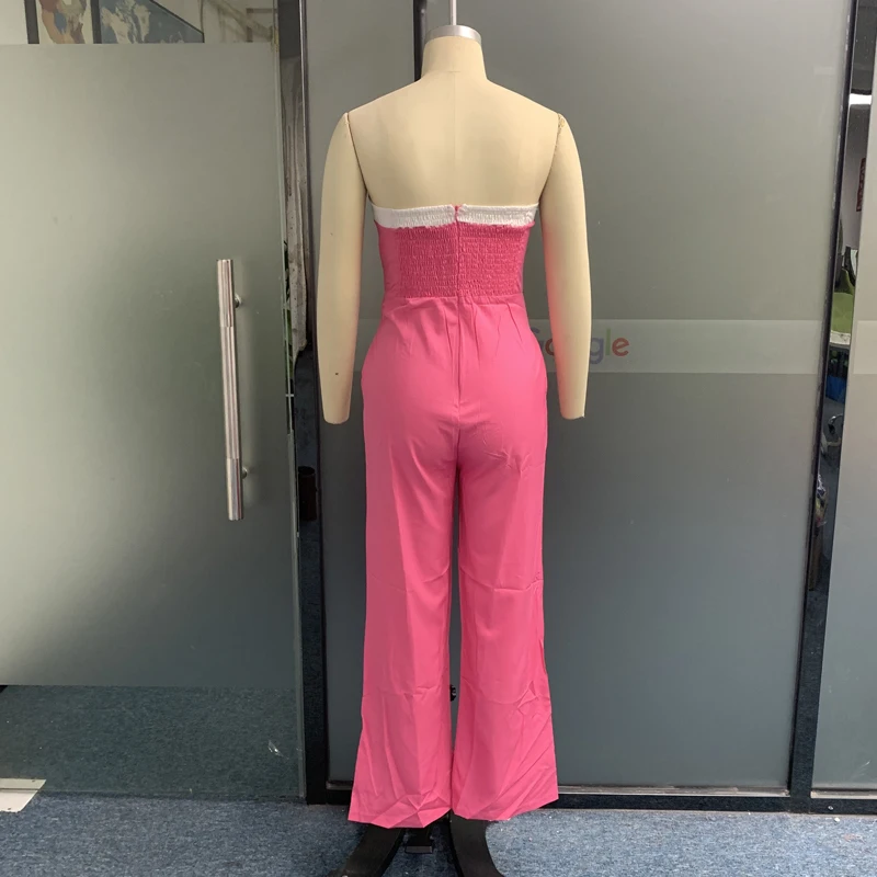 LIYONG Women Jumpsuit Summer Fashion Sexy Strapless Solid Sleeveless Nipped Waist Casual Loose Wide Legs Romper High Streetwear