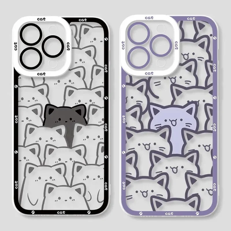 Cute Cartoon Cat Couple Phone Case for iPhone 17 16 15 14