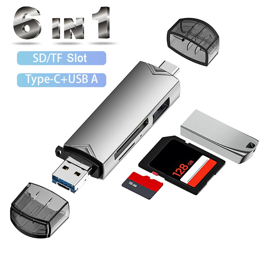 OTG Type C SD TF Card Reader 6 in 1 USB 3.0 Micro USB Flash Drive Adapter 5Gbps High Speed Transfer Multifunctional Card Reader