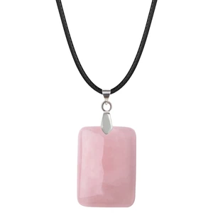 6PCS Rose Quartz 30X40MM Rectangle Pendant Necklace Healing Chakra Crystal Spiritual Choker Charms Jewelry for Women Girls