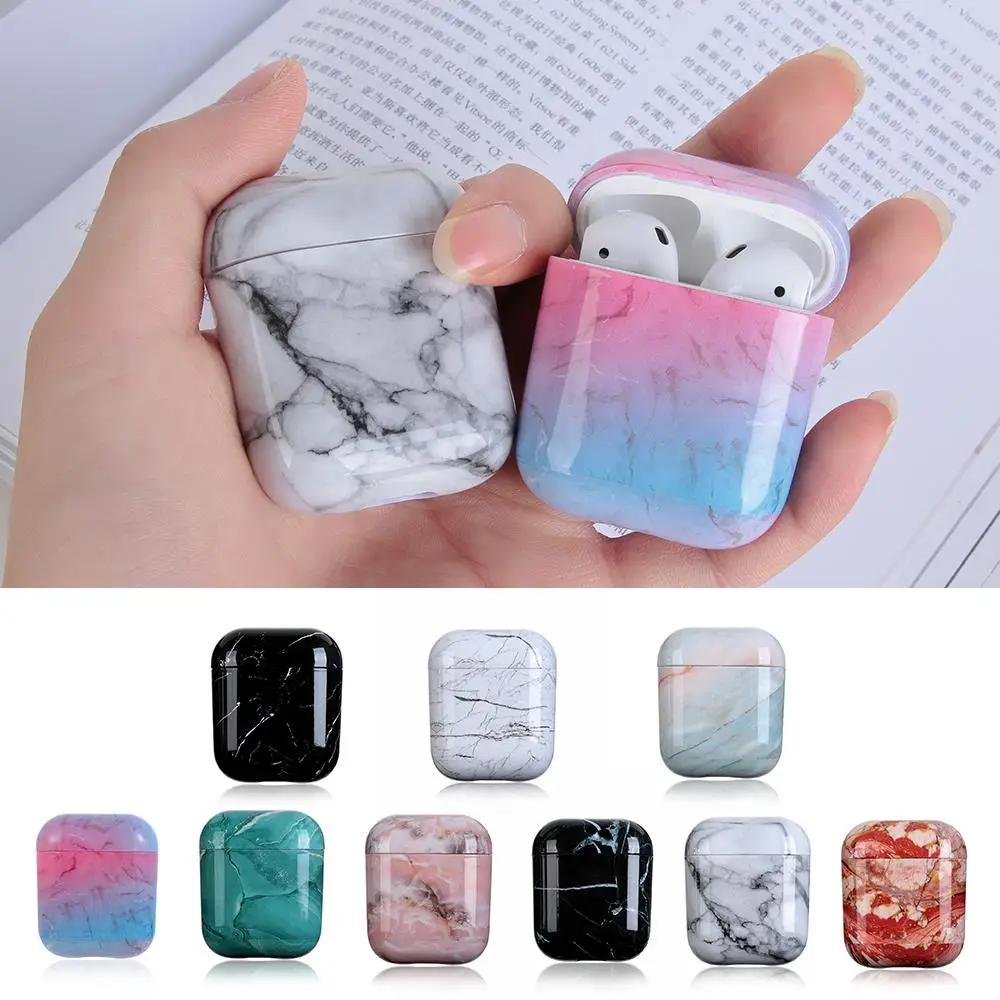 

Wireless Earphone Charging Box Dust Guard Hard PC Protective Case Cover Bag Shell Marble Stone For Apple AirPods 1 2