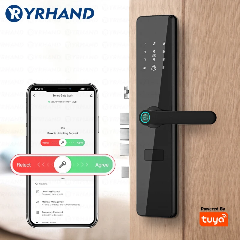 Outside Front Cerradura Inteligente Waterproof Tuya wifi Smart Door Lock Anti-lock Digital Protection Electronic Lock 6068