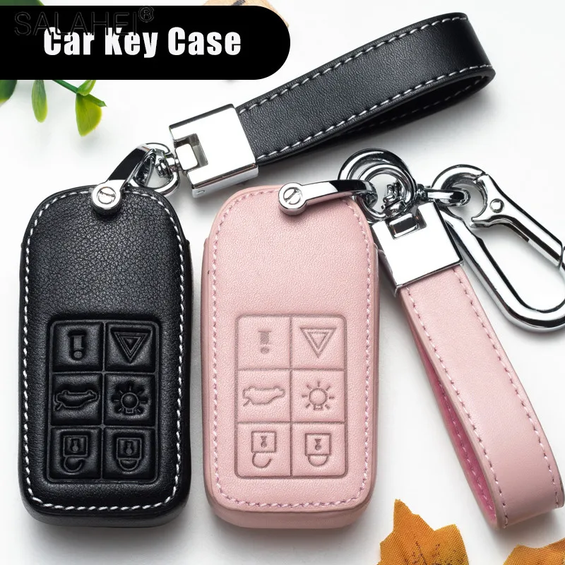 

Leather Car Remote Key Case Full Cover Protect Holder Shell Fob For Volvo S80 S60 V50 V70 XC70 XC90 Keyless Keychain Accessories
