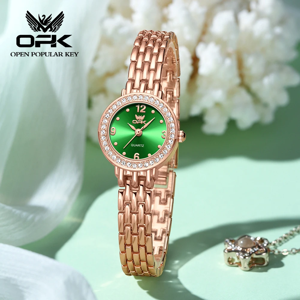 OPK brand waterproof three-pin diamond-encrusted steel belt ladies quartz watch 6009 2