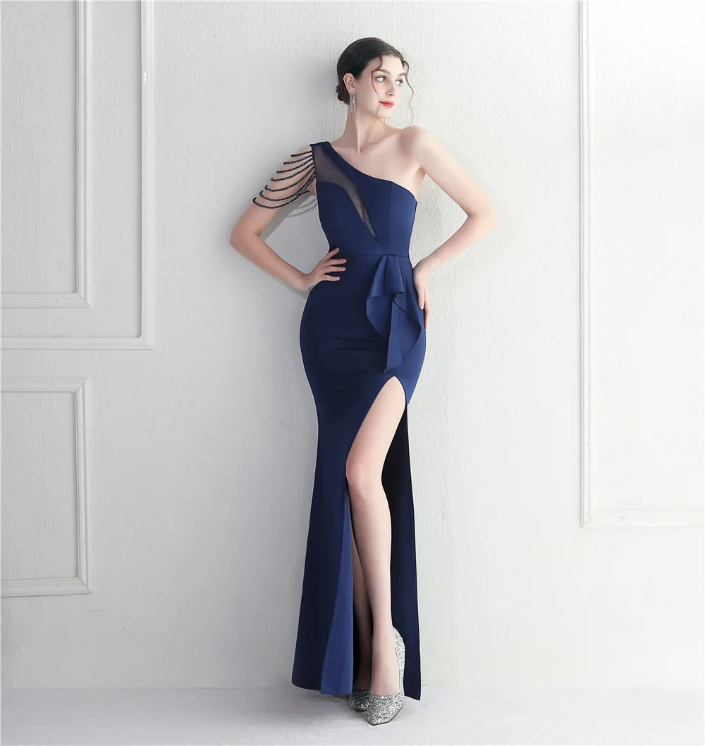 Dresses One Shoulder Party Elastic Luxury Formal Satin Evening Backless  Split | eBay UK