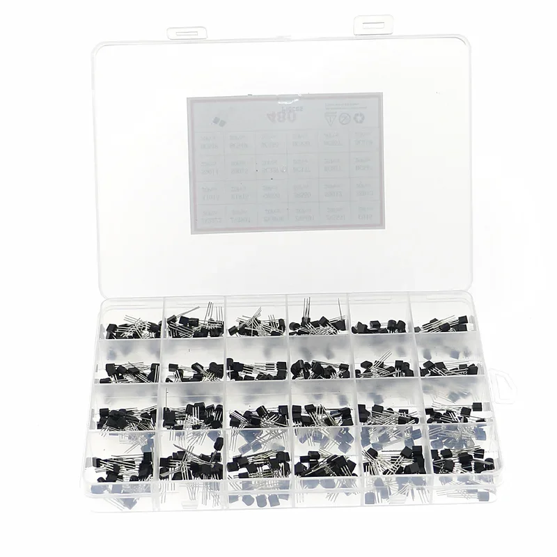 Bjt Transistor Transistors Kit 480Pcs 24Types Silicon In-line NPN PNP Transistor Assortment Kit set 2N2222 S8050 S9014 2N3906 BC547 BC548 BC549 BC550 BC558