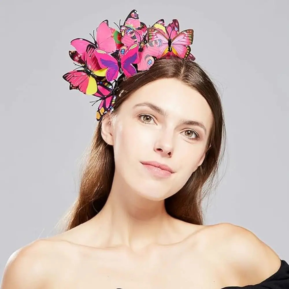 Tea Party Schmetterling Fascinator Schmetterling Stirnbänder Halloween Kostüm Kopfschmuck Schmetterling Stirnband Krone Party Bühne Bunt – Detail 5