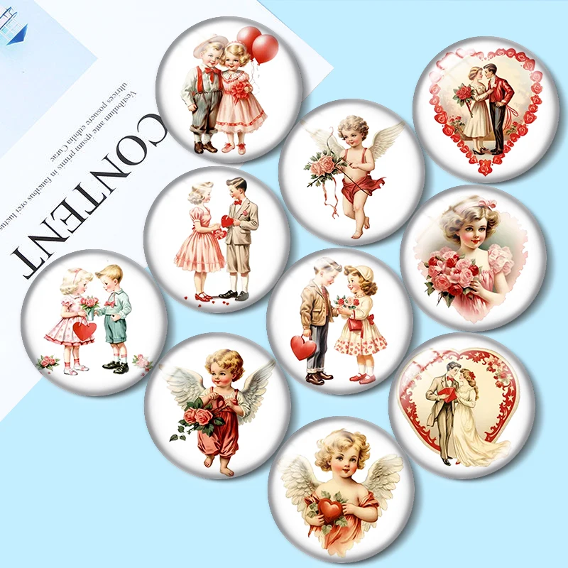

Vintage Valentine's Day 10pcs 12mm/18mm/20mm/25mm Round photo glass cabochon flat back Necklace Making findings