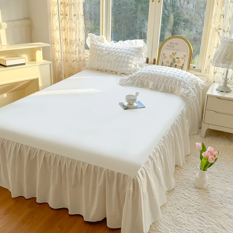 Korean Princess Style Lace Ruffles Bedding Set Skin-friendly Soft Seersucker Duvet Cover Set Bed Sheet Or Bed Skirt Pillowcases 5