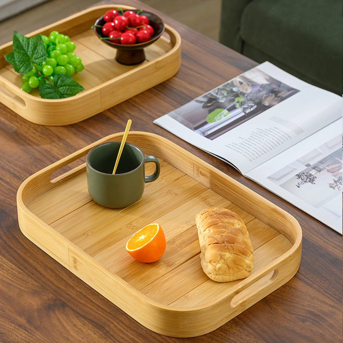 1Pc Bamboo Wooden Serving Tray Bed Tray For Breakfast Dinner Eating Trays For Living Room For Commercial And Household Use