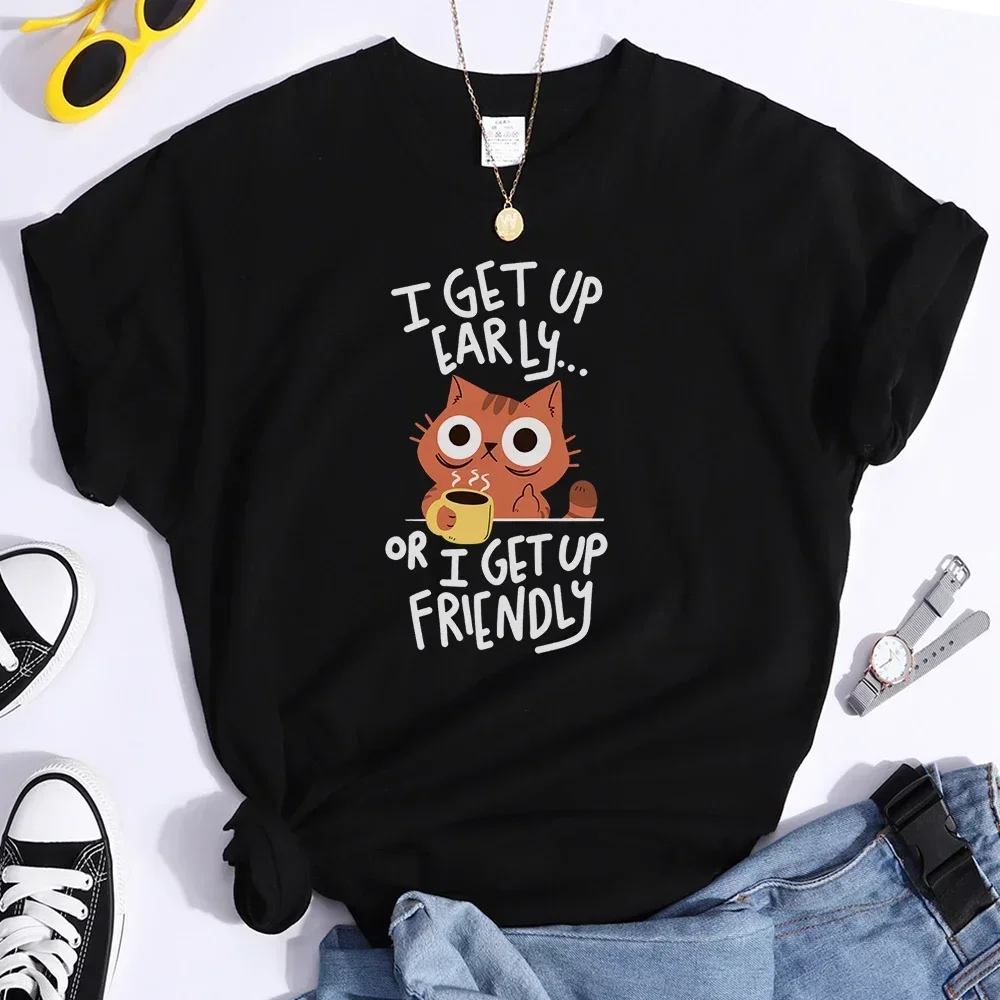 

Забавная Повседневная Женская дышащая футболка Kawaii Kitty летняя уличная одежда «I Get Up Are Lazy Cute Cat»