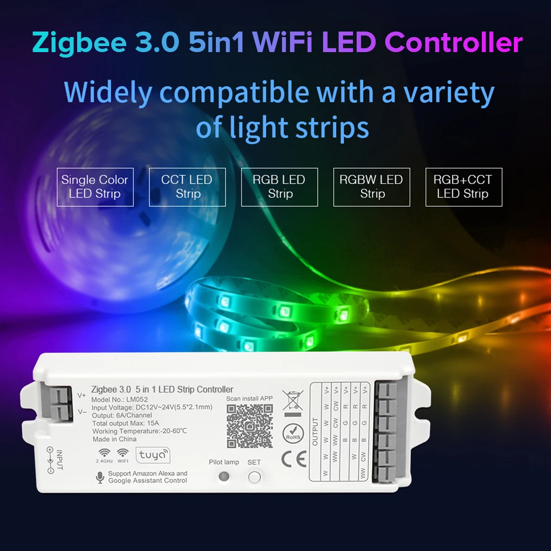 Zigbee 3.0 WiFi 2.4GHz LED Controller 5 in 1 Hue Bridge Tuya Dual Mode Gateway Smart Things Alexa Google Assistance DC12V 24V
