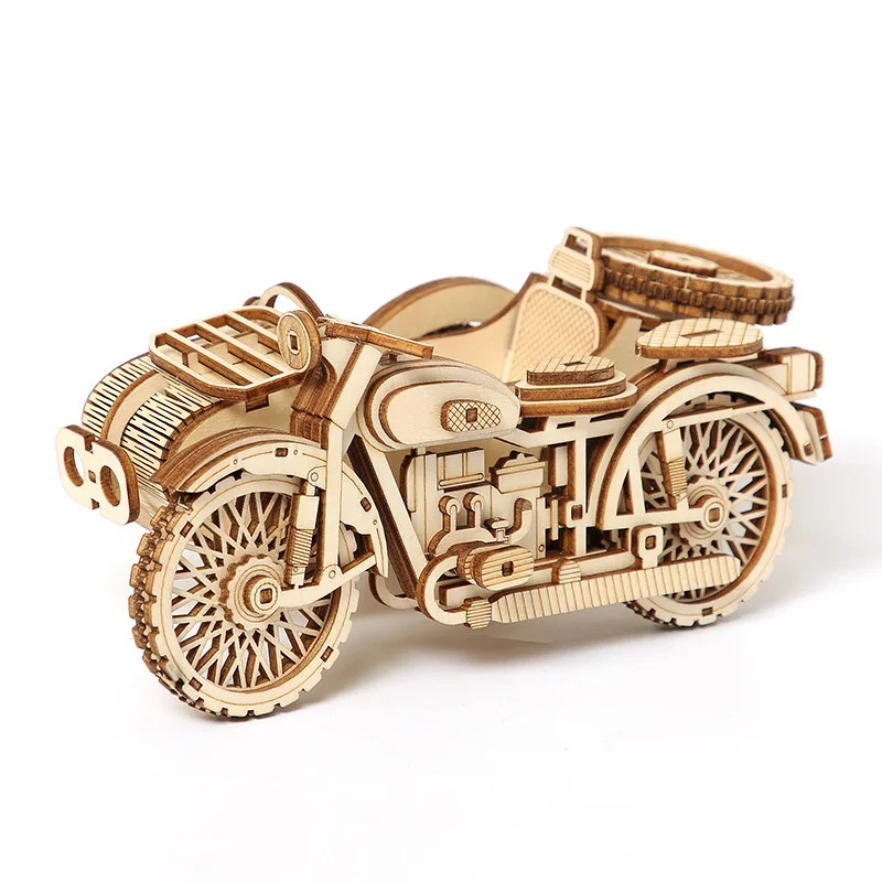 DIY Three Wheels Motorcycle Puzzles Jigsaw Child Montessori Educational Wooden Toys 3d Models Toys Gift for Adults To Build
