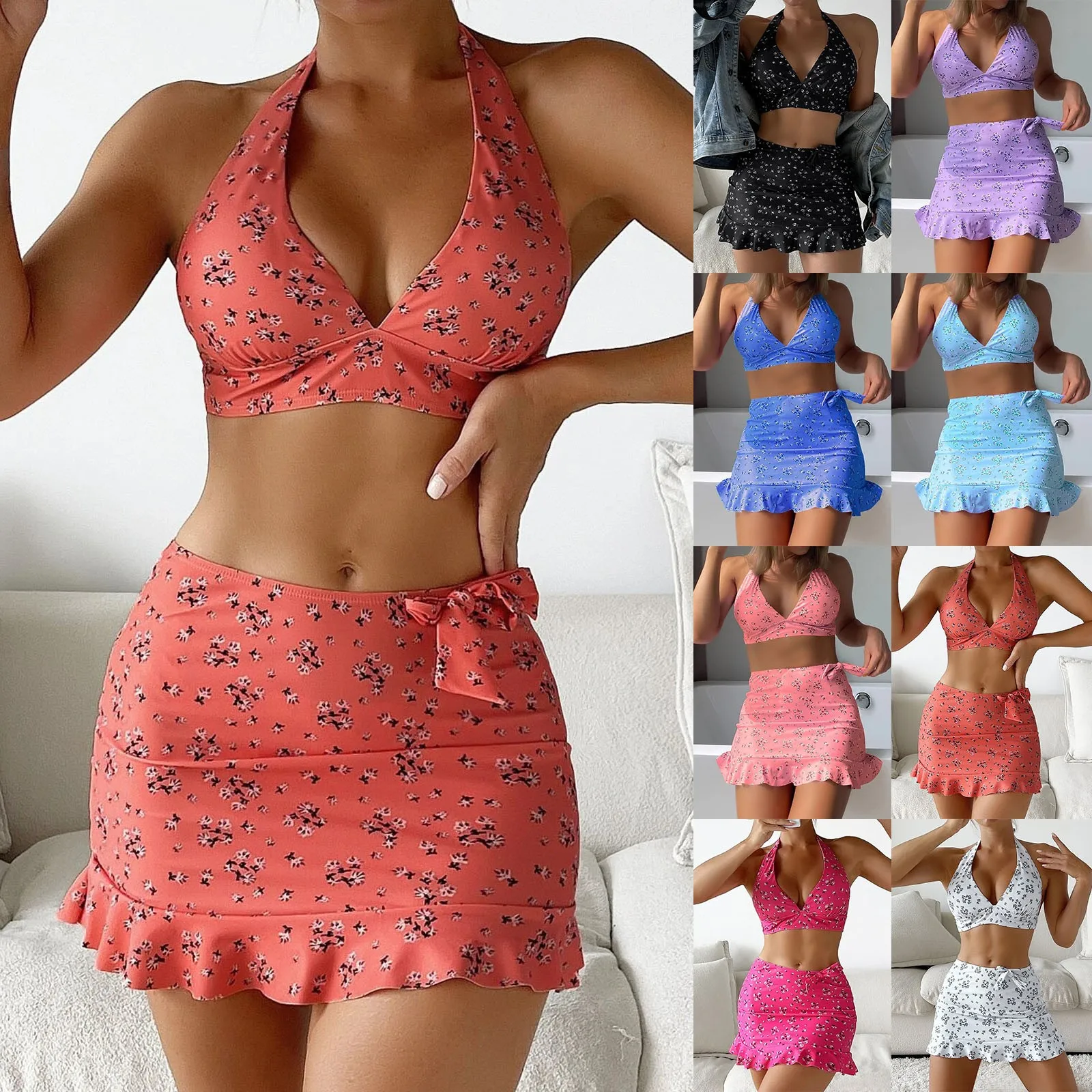 

Women Bikini Set Printed Three Piece Beach Wear Hot Sexy Swimwears Bikini Set