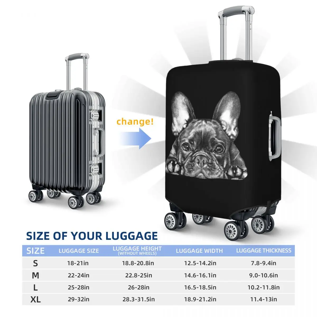 Frenchie Dog French Bulldog Travel Luggage Cover Dust Proof Suitcase Cover Protector Fit 18-32 Inch