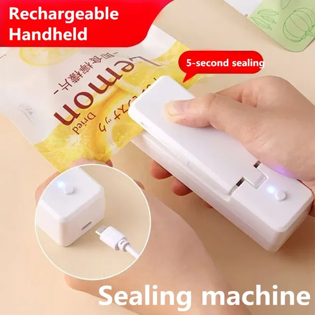 Portable Food Bag Sealing Machine Usb Rechargeable Household Vacuum Kaifeng Integrated Integrated Snack Sealer Kitchen Tools 1