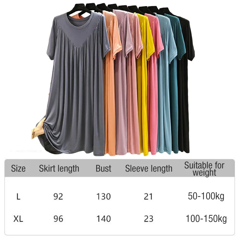 Summer Nightgowns Large Size Loose Long Casual Homewear Sleepwear Dresses Female Short Sleeve Modal Comfy Ladies Nightdress