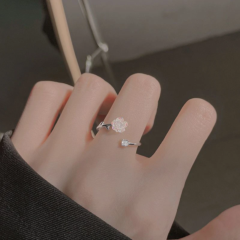 

Vintage Rose Flower Rings For Women Korean Style Opening Adjustable Fashion Finger Ring Bride Wedding Engagement Party Jewelry