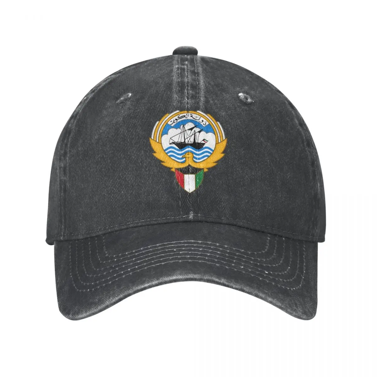 Men Baseball Cap Kuwait Emblem Charcoal Washed Denim Classic Vintage Cotton Dad Trucker Hat Unisex Adult