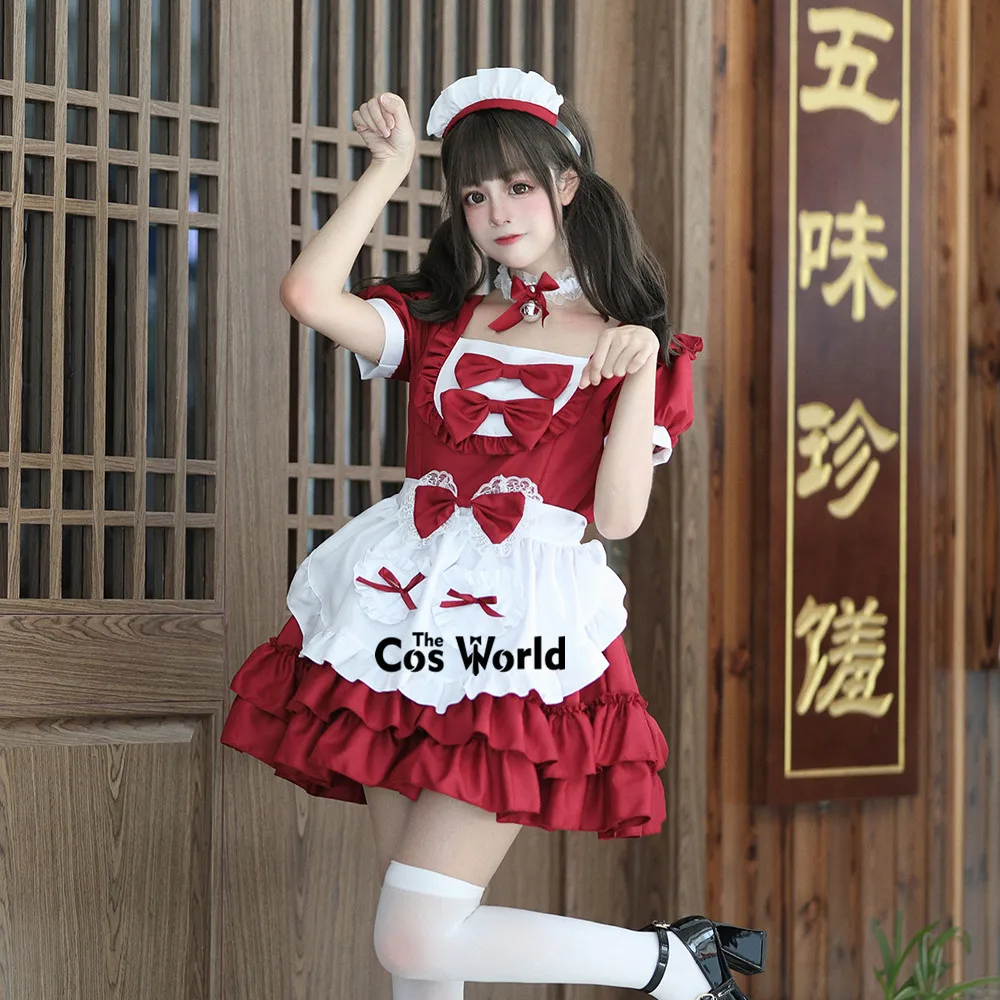 S-5XL Japanese Akihabara Lolita Cream Sweetheart Maidservant Apron Maid Restaurant Dress Uniform Outfits Anime Cosplay Costume