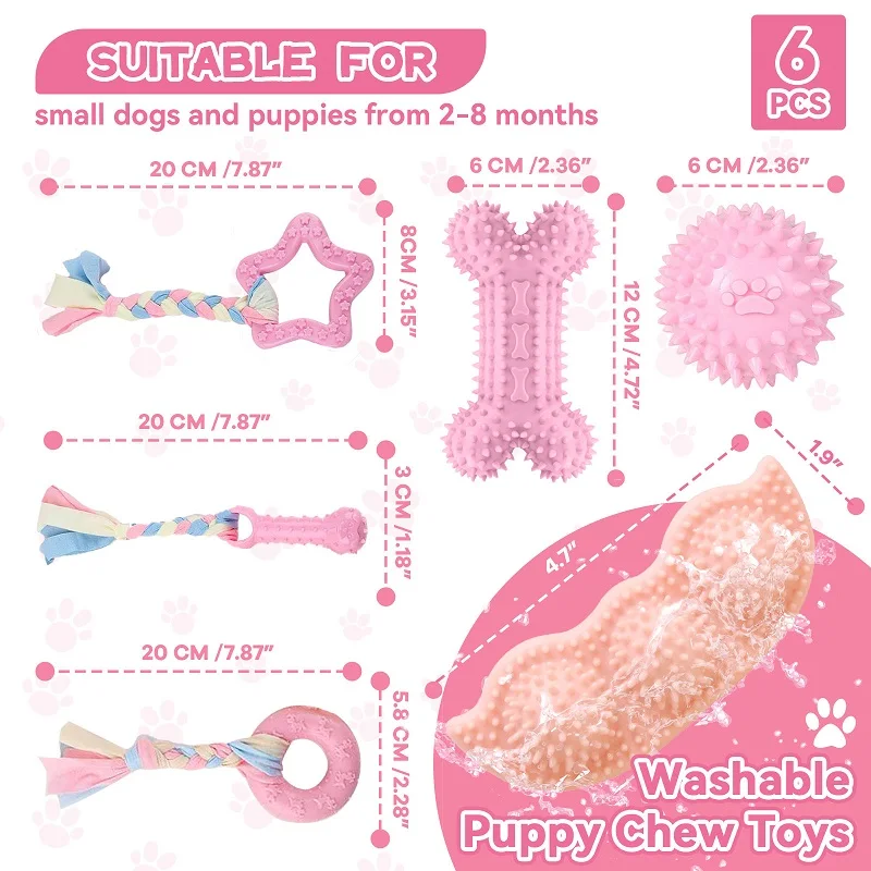 Soft Dog Chew Toys Pink Rubber Bone Toy Durable Molars Training Ball Toy Chihuahua Yorkie Interactive Treat Toys Pet Supplies 6