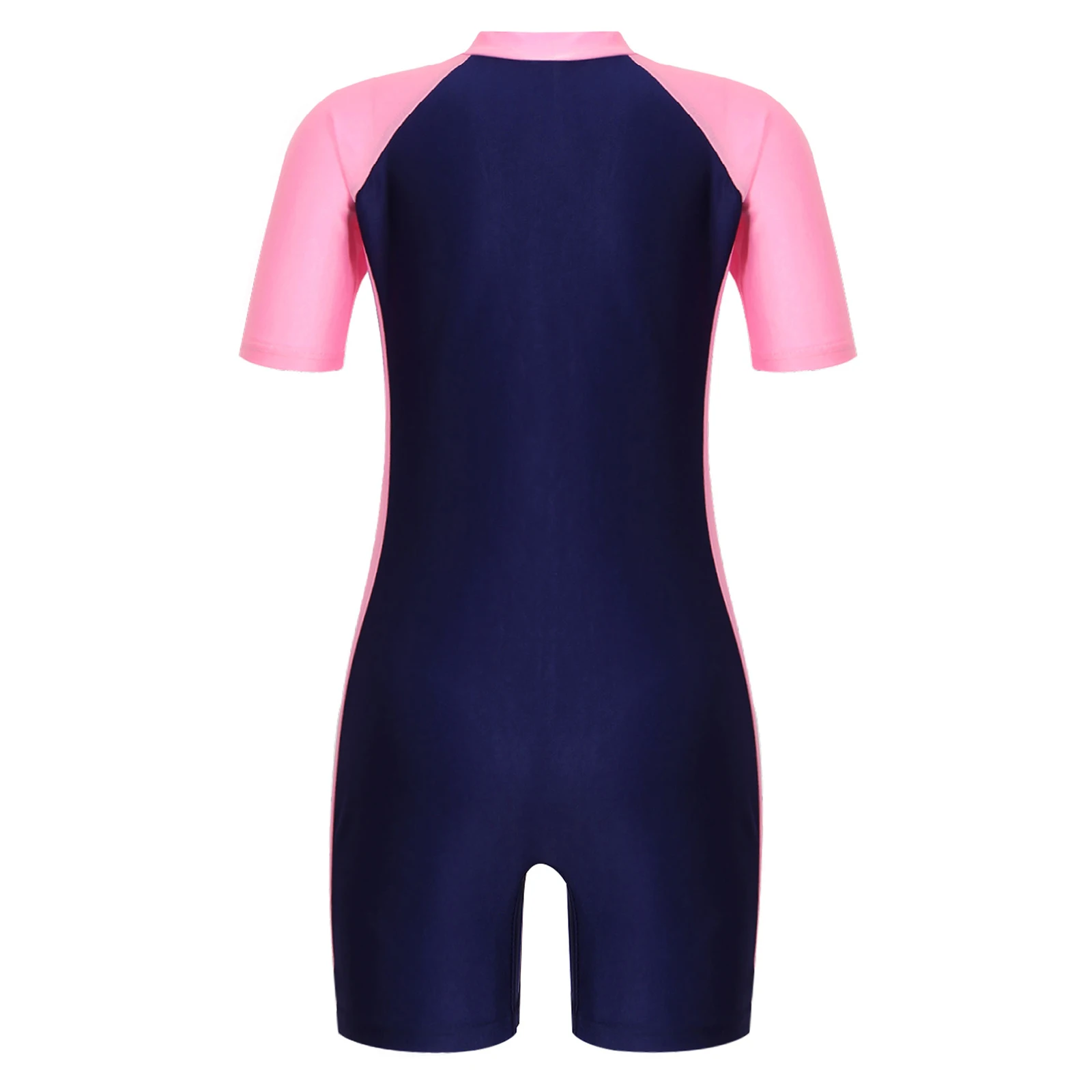 2Pcs Kids Girls Swimsuit Mock Neck Short Sleeves Front Zipper Short Jumpsuit Skirt Set girls swimsuit