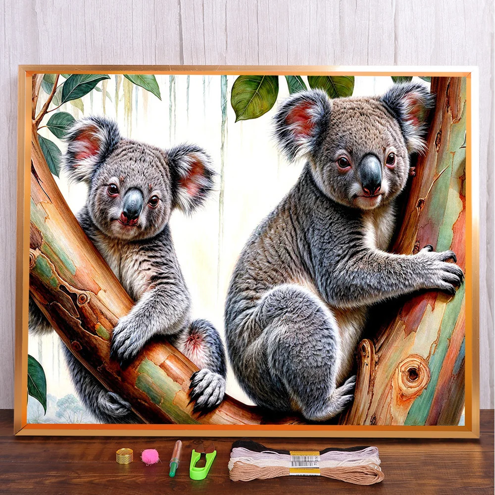 Animal Koala Printed Fabric 11CT Cross Stitch DIY Embroidery Full Kit Craft Needlework Sewing Knitting Different Stamped Gift