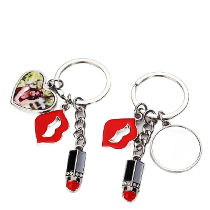

DIY Pendant Lipstick Lips Heart Shaped Sublimation Print Large Circle Blanks Small Lanyards for Keys Keychain Gift Accessories