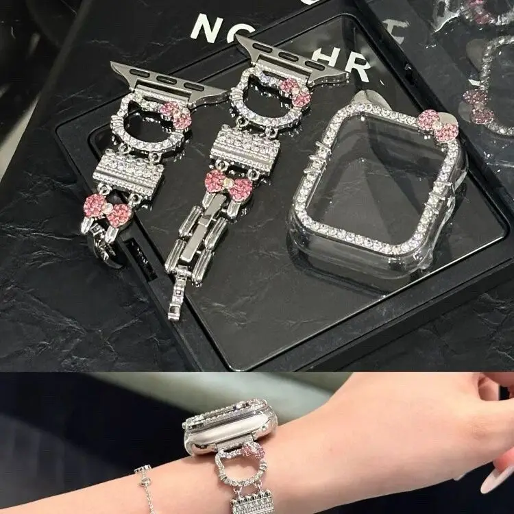 thumbnail image 1 of Kawaii With Drill Hello Kitty 38/40/41mm Watch Strap Cartoon Girl'S Heart Suitable Iwatch 42/44/45/49mm Watch Case Trendy Gift, 1 of 4