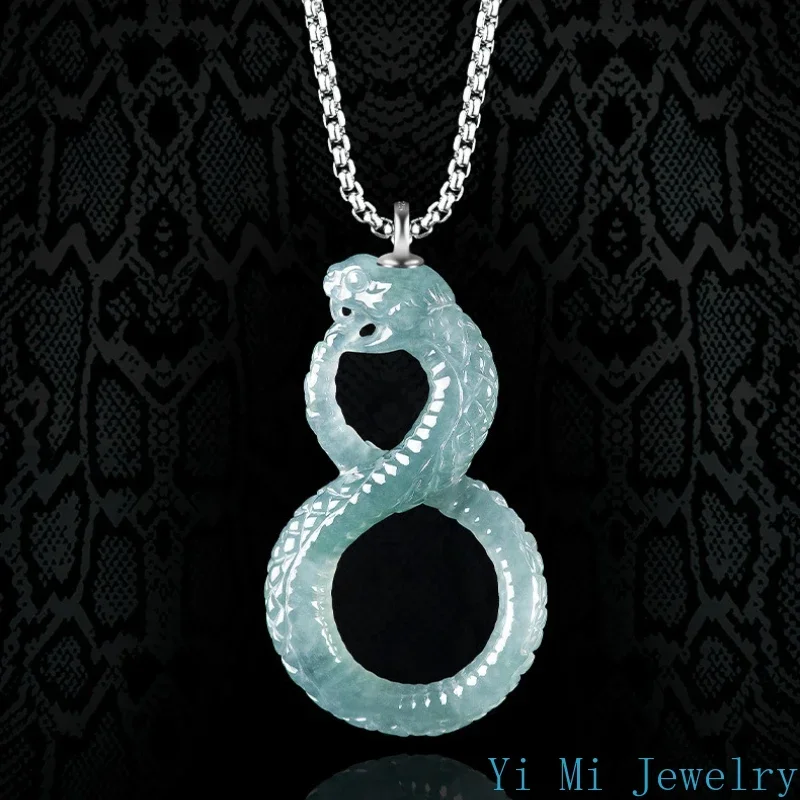 Natural A-goods Jadeite Snake Pendant Black Mamba Memorial Necklace Icy Jade Men and Women Models Fashion Jewelry Pendant pendant necklace jade jewelry