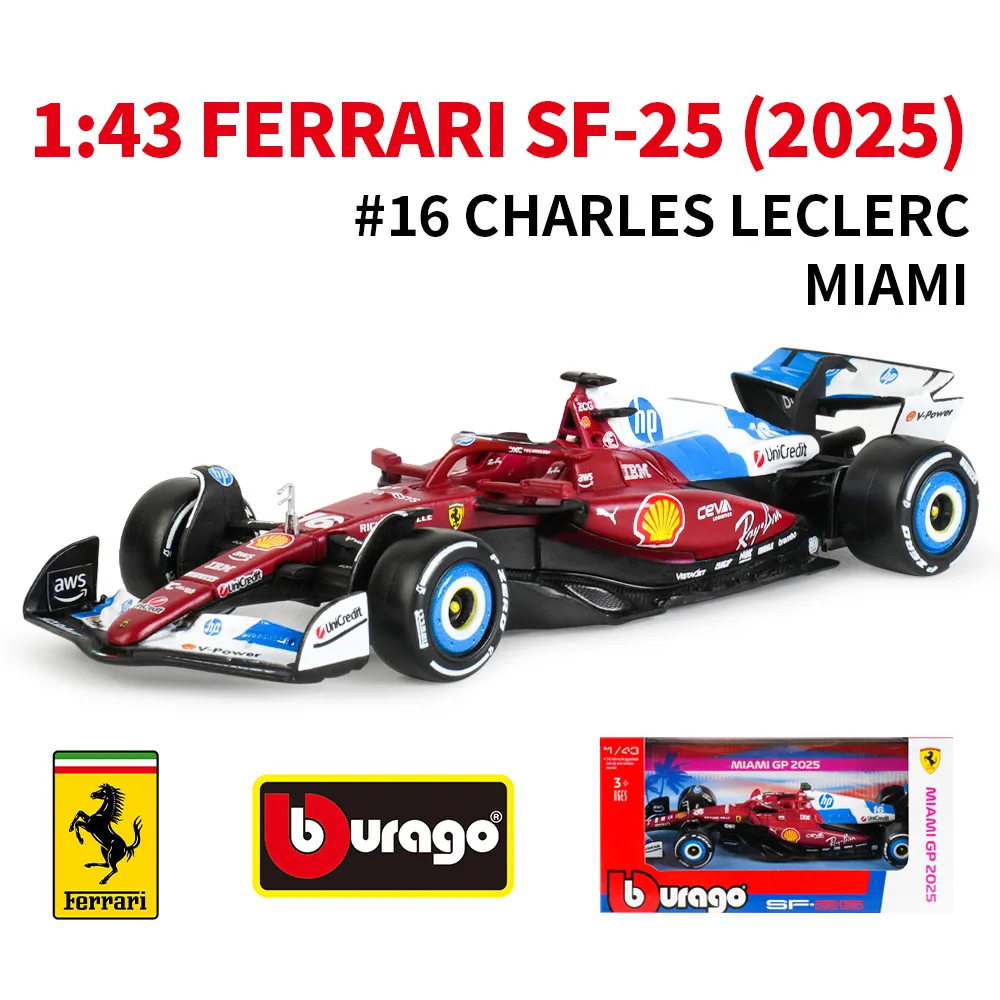 Bburago 1:43 Ferrari F1 Sf25 #16 #44 Miami Formula 1 Car Model Toy Collection Ornament Gift