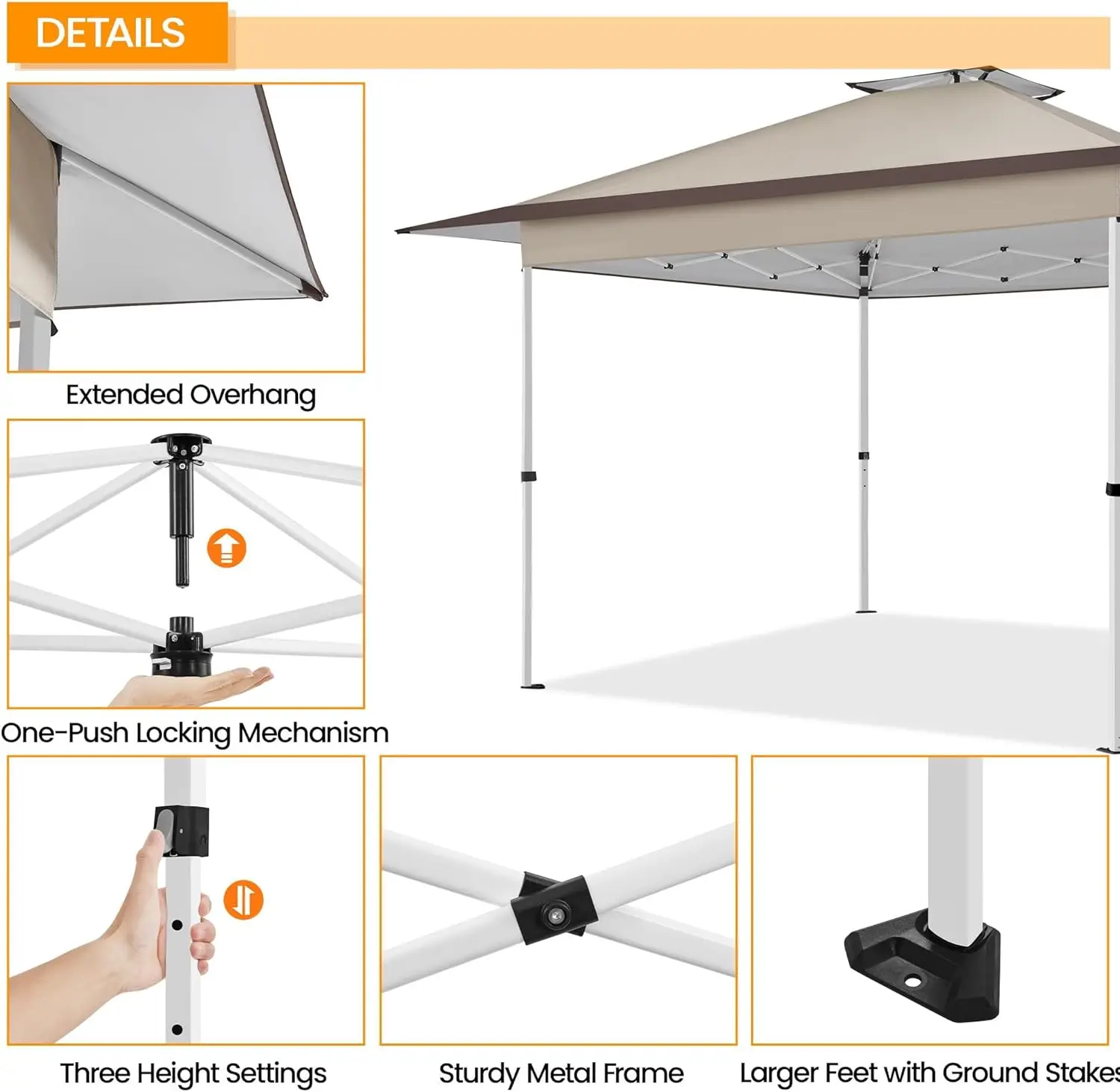 13x13 Pop Up Canopy Tent, Straight Leg Easy Single Person Set-up Folding Shelter w/Extending Eaves w/Rolling Storage Bag