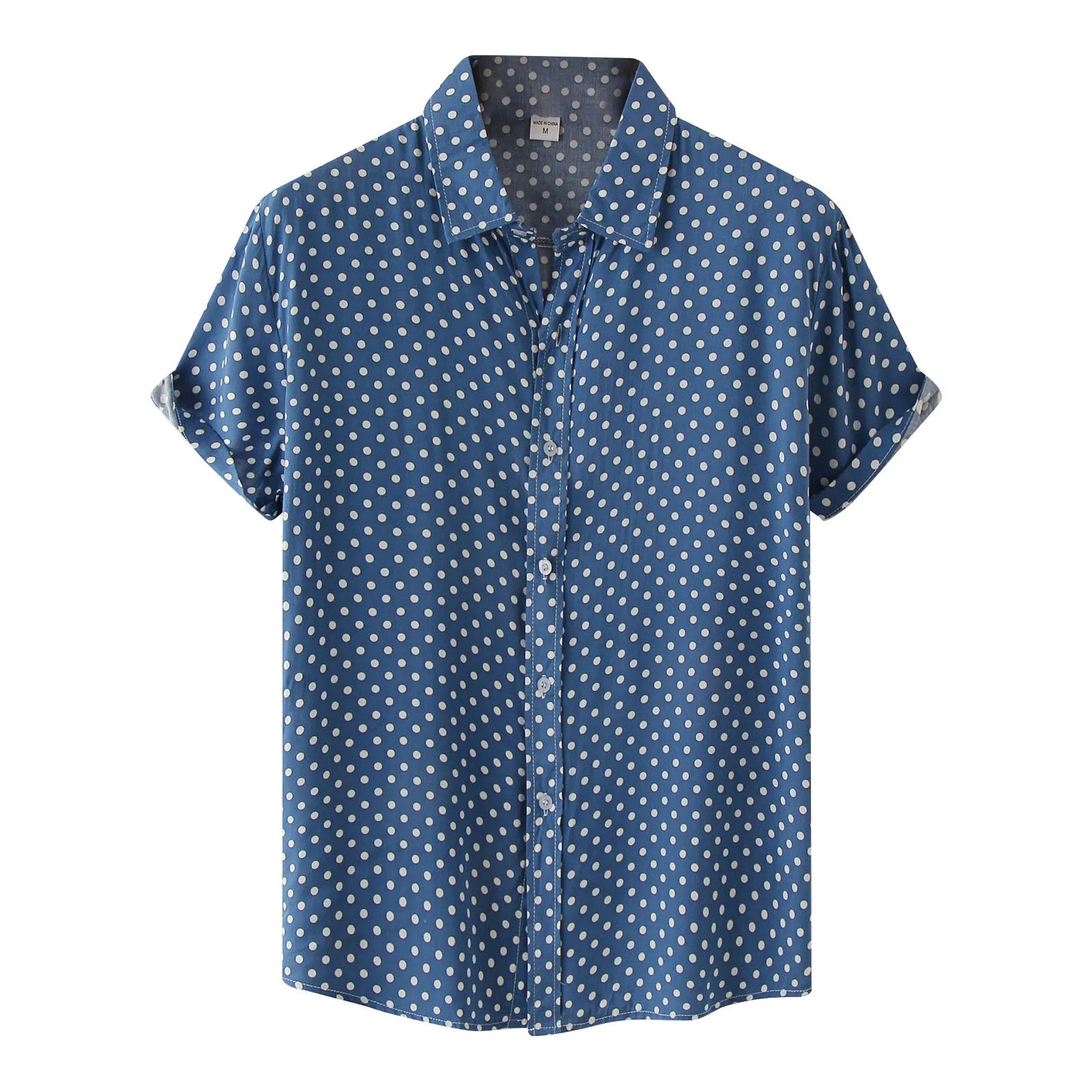 54102-6b70a2.jpg Designer Men's Shirt Summer Leisure Ethnic Cotton Linen Men Shirt Polka Dot Print Lapel Short Sleeve Shirt Streetwear camisas - Image 1