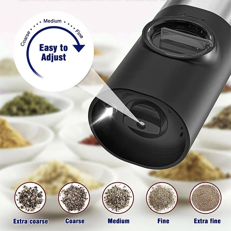 Electric Automatic Salt and Pepper Grinder Set USB Rechargeable Adjustable  Coarseness Spice Mill With LED Light Kitchen Tool - AliExpress