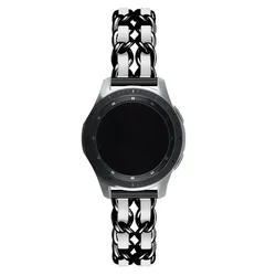 Luxury Leather and Metal Bracelet Watch Band - 20/22mm Premium Strap for Galaxy 4-4 classic (10 black white)