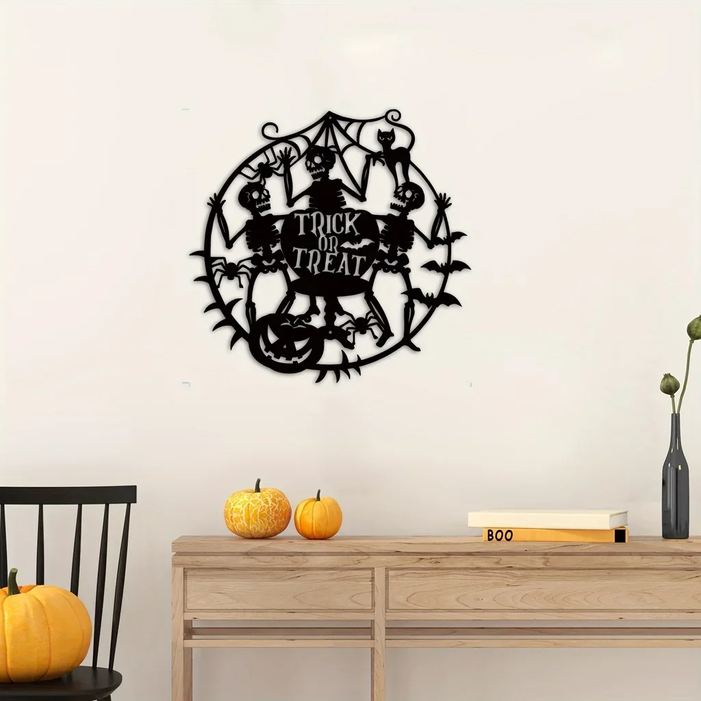 

Hello Young Halloween Witch Skeleton Door Home Decoration Wrought Iron Metal Halloween Decor Sign Spooky and Unique Wall Hangin