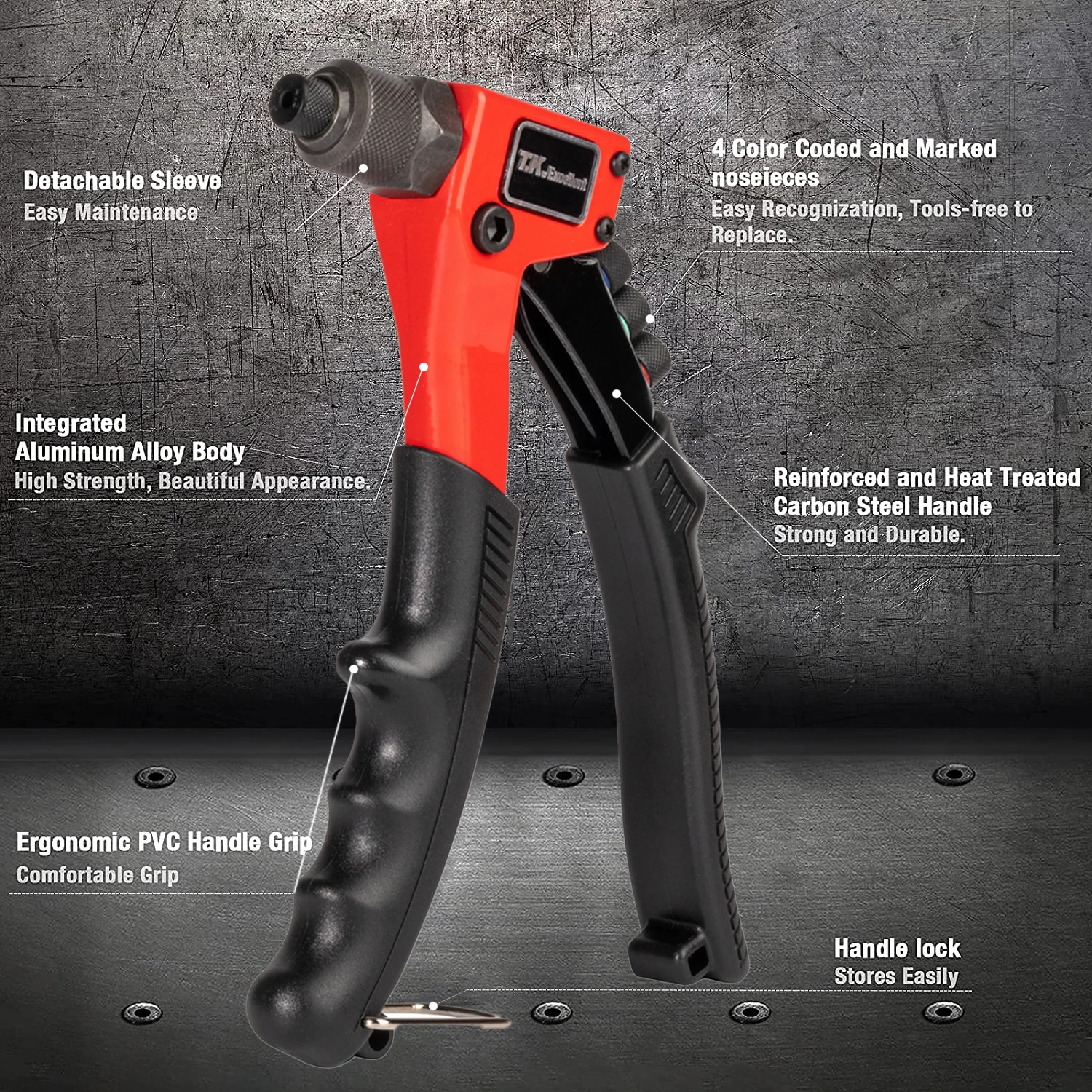 Hand Threaded Rivet Gun Rivet Gun Tools Single Manual with 4-Sizes Tool Heads Mandrels Repair Tool Scrimpado 리벳건