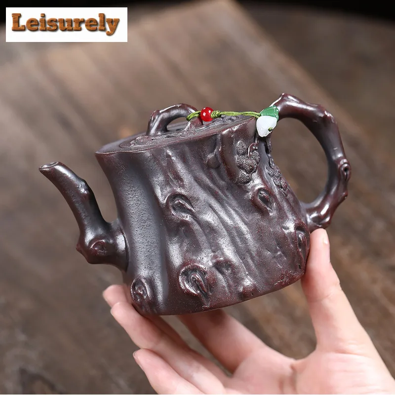 260ml Vintage Yixing Purple Clay Teapots Handmade Pine Stump Pot Raw Ore Antique Brass Mud Kettle With Filter Zisha Tea Set Gift